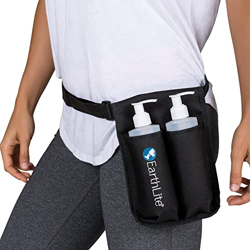 EARTHLITE Massageflaschen-Holster, Doppel-Set, inkl. 2 Flaschen und strapazierfähig, verstellbares Doppelholster für Massageöl und Massagelotion (2 x 227 ml), Schwarz