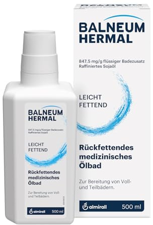 Balneum Hermal, flüssiger Badezusatz, rückfettendes medizinisches Ölbad, unterstützend bei Hauterkrankungen mit trockener, juckender Haut, mit Sojaöl, auch für Babys und Kinder, 500 ml