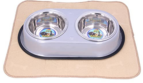 A Dog Bowls & Stand, S/Steel, Twin Bowls, 16cm Bowls