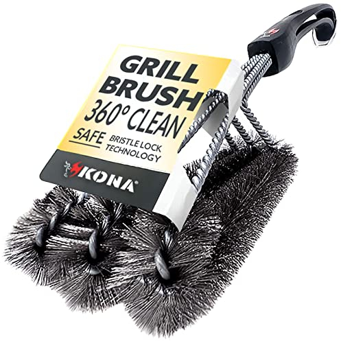 Cepillo para barbacoa Kona. Limpia de forma segura hierro fundido, porcelana, IR, todas las rejillas de parrilla. Cerdas de acero inoxidable (espuma marina, 1 paquete)