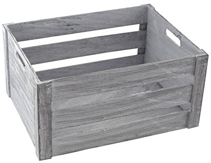 DECOLINE Holz Kiste grau weiß mit Griffen 25 x 15 x 14cm Aufbewahrungsbox Obstkiste Weinkiste Holzkisten