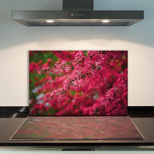 DAMU Ceramic Hob Cover 1 Piece 80 x 52 cm Glass Hob Cover Plates Flowers Pink Electric Hob Induction Hob Protector Splash Guard Glass Plate Chopping Board