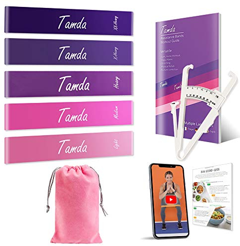 Tamda Fitnessbänder Set 5 mit Körperfettmessgerät, Mit Professionelle Trainingsanleitun Widerstandsband, Fitnessband for Muskelaufbau Physiotherapie Pilates Yoga Gymnastik und Crossfit, Trainingsband