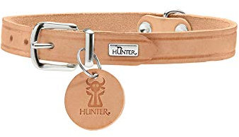 HUNTER Hundehalsband AALBORG, Farbe: natur, robustes & strapazierfähiges Leder, starke Fettung, ideal für Hundesport & Alltag, mit Lederanhänger, Made in Germany, Größe: 37