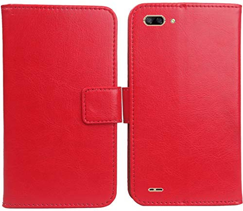 Gukas PU Leder Tasche Hülle Für AllCall Atom 5.2 Handy Flip Design Brieftasche mit Karten Slots Schutz Protektiv Case Cover Etui Skin (Farbe: Rot)
