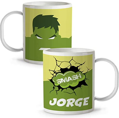 LolaPix Taza Superhéroes Personalizada con Nombre. Plástico. Vuelta al cole. Varios Diseños y Colores Interior. Verde