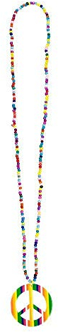 Boland 64503 - Halskette Hippie, 1 Stück, Einheitsgröße, Kette aus bunten Perlen, mehrfarbig, Peacezeichen als Anhänger, Frieden, Flower Power, Happiness, Accessoire, Verkleidung, Modeschmuck