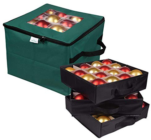 ProPik Aufbewahrungsbox für Weihnachtsdekoration, Organizer für bis zu 48 Weihnachtskugeln mit 3 separaten herausnehmbaren Tabletts, Behälter hat Trennwände zum Organisieren von Weihnachtsbaumschmuck
