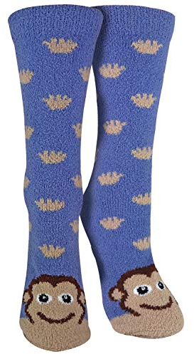 sock snob - 1er Pack Antirutsch Abs Rutschfest Kuschelsocken/Socken mit Cartoon Tiere Motiv (37-42 EU, AFFE)