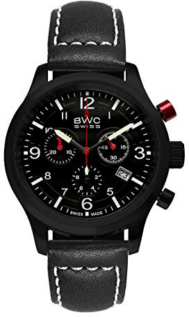 BWC Swiss Herren Uhr Chronograph Quarz mit Leder Armband 200175449