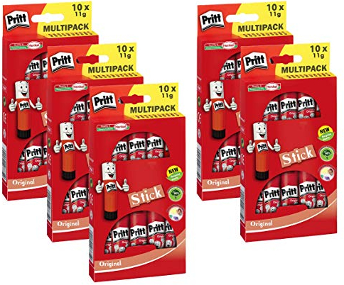 Pritt Klebestift 11g, sicherer und kinderfreundlicher Kleber für Kunst und Bastelarbeiten, starker Klebstoff für Schule & Bürobedarf (5x 10er Pack)