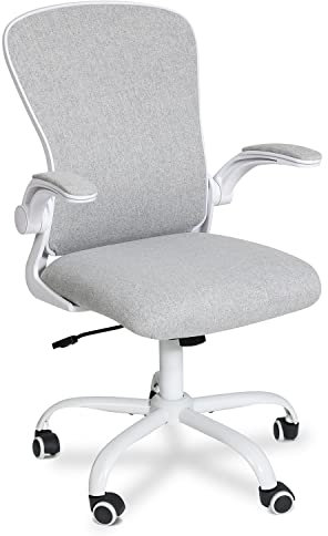 Fullwatt Ergonomic Desk Chair - Flip-up Armrest Mesh with Lumbar Support, Mid-Back for Home Office & Conference Rooms, Grey