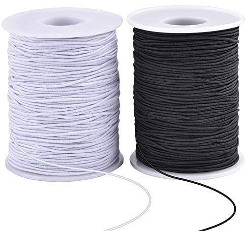 WedDecor 1mm x 100 Meters (Pack of 2) Elastic String Bracelet String Elastic Cord Stretchy Drawstring Elastic Thread for Bracelet Making, Clothing, DIY Arts & Crafts, Beading (Black, White), Each 100m