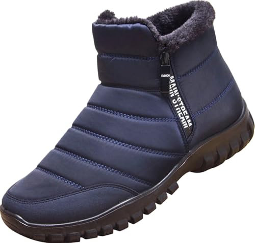 GILKUO Botas de Nieve Hombre Invierno Cremallera Impermeable Zapatos Zapatillas Forradas Calientes sin Cordones Botines Descansos Azul Talla 44