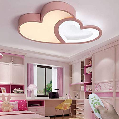 AHQX Kinderzimmerlampe LED Deckenlampe Dimmbare Fernbedienung Acryl Lampenschirm Schlafzimmer Deckenleuchte Moderne Kinderzimmer Deckenlicht Zimmer Kindergarten Pink Love Heart Kronleuchter