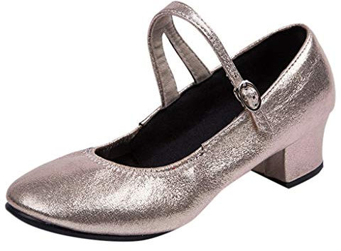 Xmiral Damen Schnalle Latin Tanzschuhe Blockabsatz Mokassins Ballsaal Tanzschuhe(41,Gold)