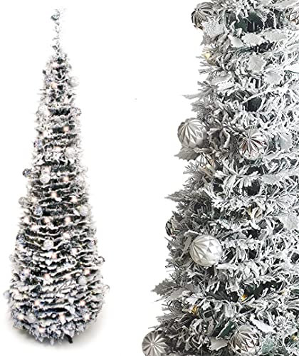 Best Artificial 6ft Pre-lit Pre-Decorated Pop-up Snow Flocked Christmas Tree Xmas with Lights (Frosted)