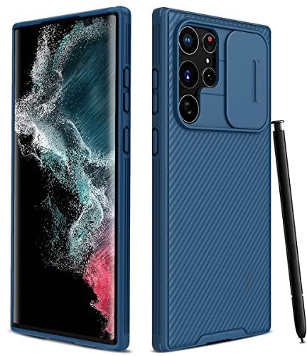 CloudValley for Galaxy S22 Ultra Case with Slide Camera Cover, Slim Thin Shockproof Protective Phone Cases with Sliding Camera Lens Protection for Galaxy S22 Ultra 5G (2022) - Blue