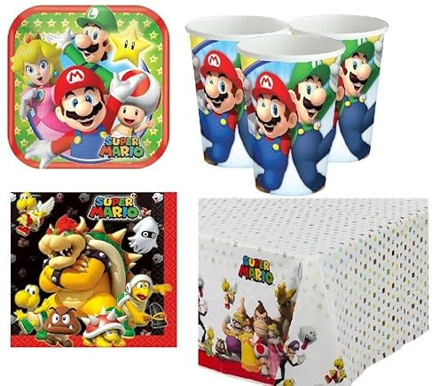 Super Mario Kids Party Set Tableware Bundle For 8 Cups Napkins Tablecover Plates Decoration