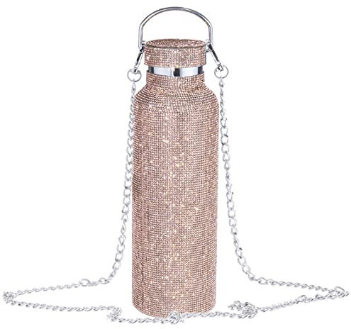 Baoblaze Bottle with Chain 500ml Glitter Vacuum Mug for Travel Drinking Kettle, Rose Gold