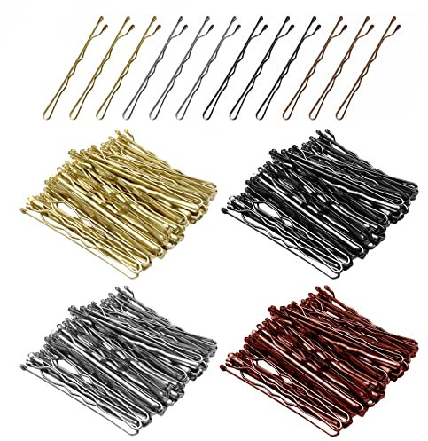 Haarnadeln, Kavya 200 Stück Metall Haarklammern, 5 cm Wellenform Bobby Pins, Haarnadel-Set für Frauen Mädchen und Friseursalon, mit Aufbewahrungsbox(Braun, Gold, Schwarz, Silber)
