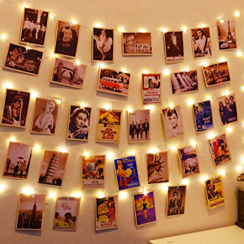 HXWEIYE 120LEDs Guirlande Lumineuse Photo, 12M USB Guirlande Photo Blanc chaud Avec 52 Clips & 10 crochets au mur,Minuterie et 8 modes pour Chambre à Coucher Fête, Mariage, Décoration de Noël