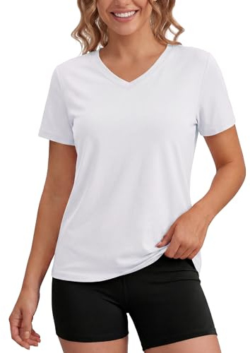 MAGCOMSEN T Shirt Damen Sportshirt Kurzarm UV Tshirt V Ausschnitt Rash Guard UV-Schutz UPF 50+ Fitness Activewear Tops