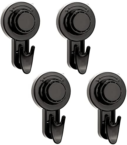 OOTSR Lot 4 Crochet Ventouse Plastique Mural d'Aspiration Forte - Porte Serviette, Peignoir, Couronne, Manteau, Torchon - Ustensile Salle de Bain Cuisine 5KG Nior