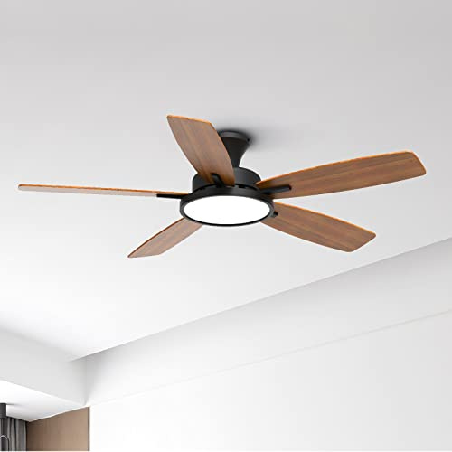 Taloya - 132 cm Deckenventilatoren mit Beleuchtung, Fernbedienung, multifunktionaler leiser Lüfter mit dreifarbiger Temperatur und dimmbarem Licht mit umkehrbaren Klingen, schwarz