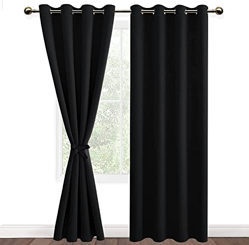 DWCN Gardinen Blickdichte Vorhänge Schlafzimmer Ösen Thermo Verdunklungsvorhänge mit Ösen Blickdichte Gardinen Schlafzimmer 2 Stücke, Schwarz, 228x140cm(HxB)