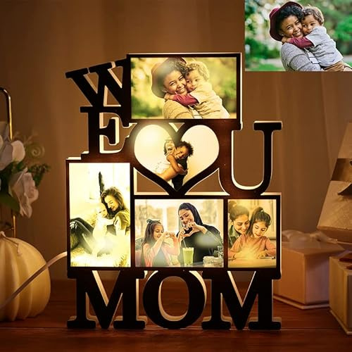 Personalisiertes Nachtlicht mit Multi-Foto, personalisierbar, mit Aufschrift We Love You Mom, Wandleuchte, LED-Rahmen, Lampe, Acryl, Album, Plakette, Dekoration, Geschenke für Muttertag, Vatertag