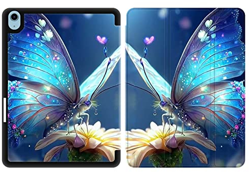 Sunrive Tablet hülle kompatibel mit iPad Air 5./4. Generation 2022/2020 10,9,PU Leder Stoßfeste Etui Trifold Ständer Schale Schutzhülle mit Stifthalter (Auto Sleep/Wake)-Schmetterling,Blume