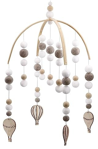 Baby Mobile mit Filzkugel für Babybett Kinderbett, Kinderzimmer Windspiele Filz Rassel Spielzeug Babybett Mobile Deko Hängende Geschenk für Neugeborenen Baby Junge Mädchen Babyparty (Heißluftballon)