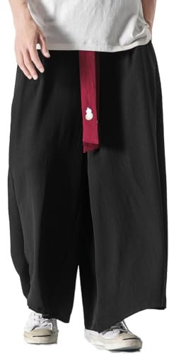GURUNVANI Herren Wide Leg Pants Japanische Yoga Hosen Hip Hop Baggy Hosen, 23K133Schwarz, L