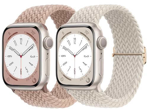 Higgs 2 Pack Solo Loop Braided Straps Compatible with Apple Watch Straps 10 40mm 41mm 38mm 42mm 44mm 45mm 46mm 49mm for Women Men,Elastic Sport Band for iWatch SE 9 8 7 6 5 4 3 2 1 Ultra