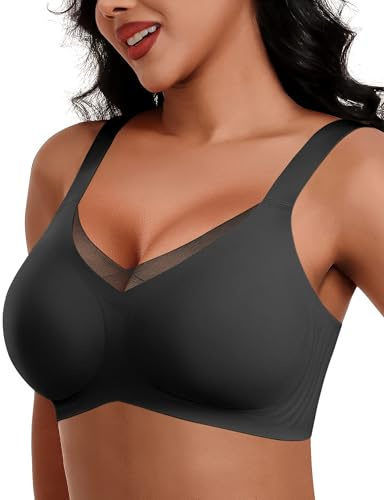 HORISUN Damen Ohne Bügel BH, Komfort Nahtloser Push Up Bralette Mit Starker Halt Mesh Spitzen Bustier Für Große Brüste Bügeloser BHS