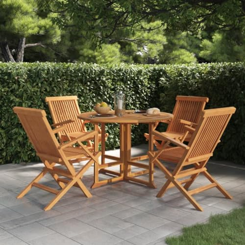MNISDFL Möbelsets Terrassenmöbel Lounge Gartenmöbel Set 5-TLG. Garten-Essgruppe Klappbar Massivholz Teak