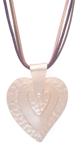 NILUXE DESIGN - Anhänger Herz Damen Lang - Große Goldene Halskette mit Verstellbarer Antelina- und Wildlederkette in Drei Farben - Hippie-Boho-Stil - Liebesamulett