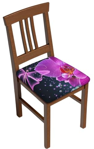 CPEOWZL Quadratische Hockerbezüge mit Schmetterlingen und Blumen, 4 Stück, elastische Barstuhlbezüge für quadratische Barhocker, Violett