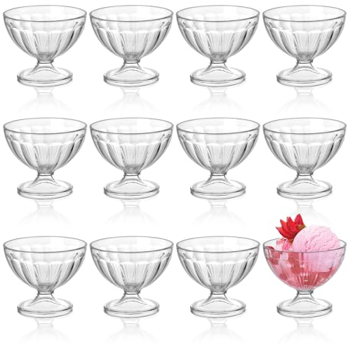 Akamino 12 Pack Acrylic Dessert Bowls,8.5 Oz / 250Ml Reusable Ice Cream Bowls,Clear Dessert Cups Footed for Sundae,Salad,Cocktail,Fruit,Pudding,Party