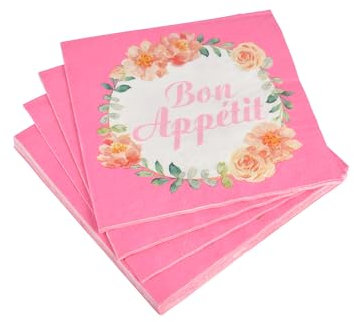 Homéa, Set 20 de Serviettes en Papier 3 Plis 33 x 33 cm Bon Appetit Rose