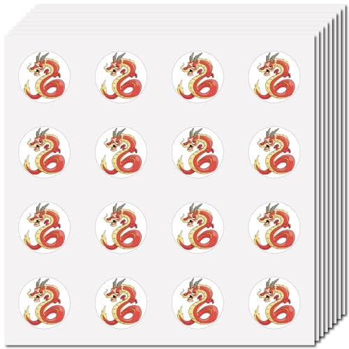 CREATCABIN 128Pcs Small Dragon Stickers Cartoon Red Vinyl Decal Self-Adhesive Waterproof Sticker Round Bulk Aesthetic Stickers for Water Bottles Laptop Luggage Cup Computer Mobile Phone 2.5x2.5cm