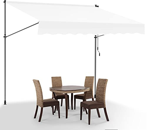 Eulenke Klemmmarkise Balkonmarkise 350 cm breit, Markise ohne Bohren mit Handkurbel, UV-beständig, Sonnenschutz und Wasserdicht, Weiß