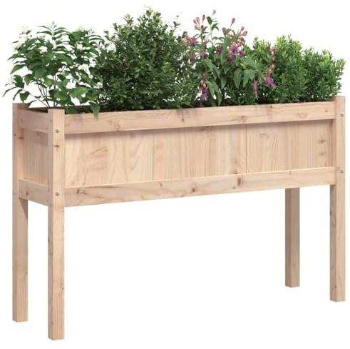 Tidyard Pflanzkübel mit Füßen Pflanzkasten Blumenkasten Kräuterbeet Pflanzentopf Balkonkasten Holzkübel Dekokasten Dekokübel 110x31x70 cm Massivholz Kiefer