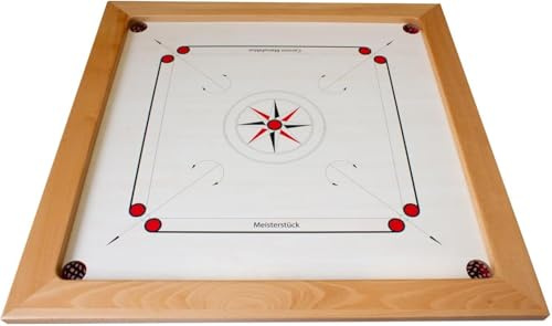 Carrom Manufaktur Board Turnier Meisterstück 74x74 cm mit kpl. Zubehör Spielsteinen, Pulver und Abdeckhaube. Top Verarbeitung und Gleiteigenschaften, Made in Europe - 4000