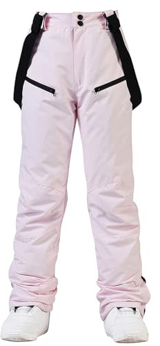 HOUZONIY Skihose für Damen, Thermo Snowboardhose, Outdoorhose für Damen, Verstellbarer Bund, mit abnehmbaren Hosenträgern, Skibekleidung(Hellrosa 2XL)