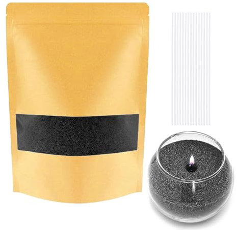 Ovaletta 900g Kerzensand Schwarz, Kerzenwachs Granulat, Kerzensand mit 15 Dochte (10cm), Wachsgranulat für Kerzen, Kerzenwachs zum Gießen, Geruchloser, Kerzen Sand für Weihnachten