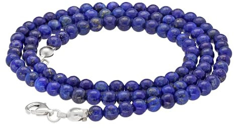 Lebensquelle Plus Edelstein Kugelkette + 925 Silber Verschluss | Ø 4mm Kugeln Karabinerverschluss 45cm lang | Hochwertige Kette (Lapislazuli)