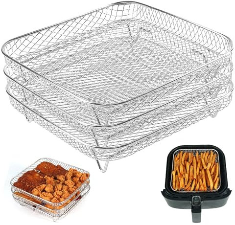 Airfryer-Gestell, 3-Teilig, Stapelbar, 21 Cm, Quadratisch, Turm, Airfryer-Gestell, Korb, Grillrost Aus Edelstahl, Airfryer-Zubehör Für Grill, Ofen, 8-Qt-Airfryer-Turm, Airfryer-Gestell, Grillrost, Deh