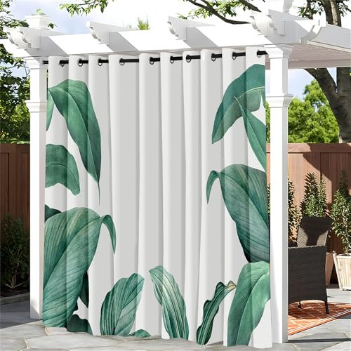 Hiseng Tende da Esterno con Anelli per Gazebo e Balcone, 1 Pezzi Tende Impermeabili con Stampa Foglie di Banano Verde 3D, Tende Modern Protezione Solare e Privacy (132x243cm,Piante Tropicali 10)